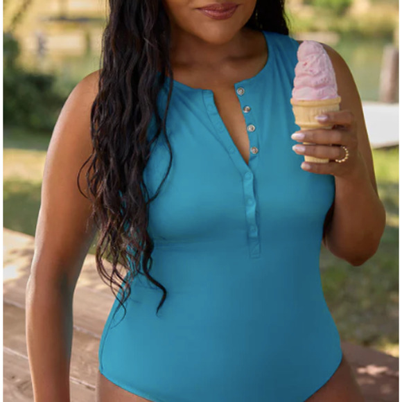 NWT Andie x Mindy Women's The Malibu One Piece Smooth Swimsuit Baltic Blue SZ S - Picture 1 of 14